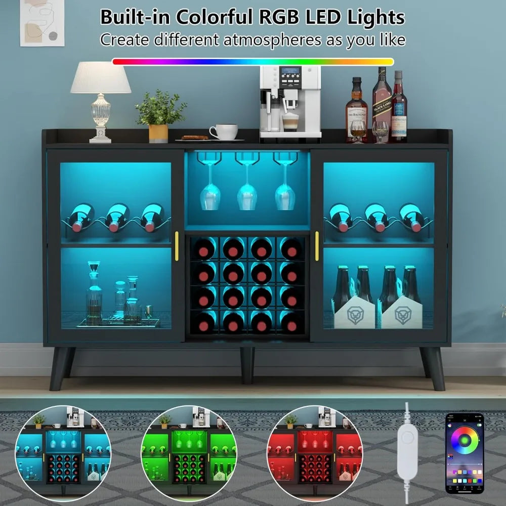 LED Light Wine Bar Cabinet with Rack And Glass Holder