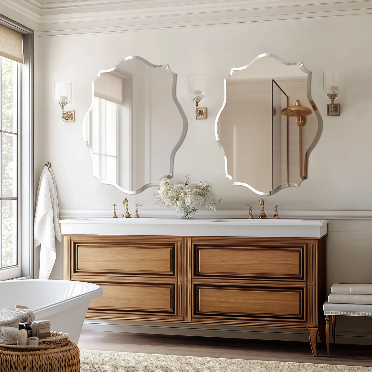 Wall Mirror Scalloped Frameless Beveled Edge Polished Mirror