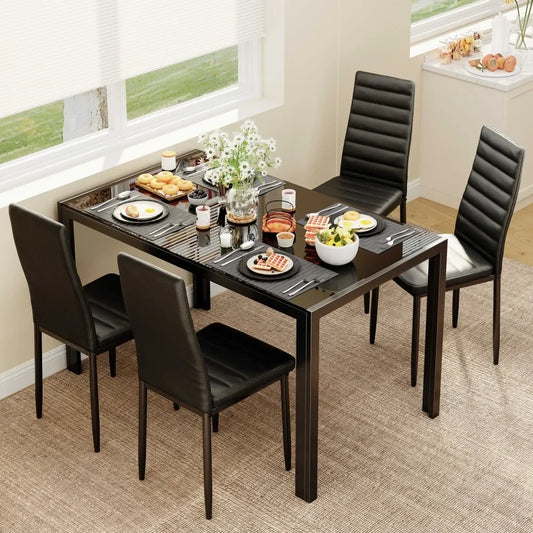 Glass Dining Table Sets with Leather Chairs