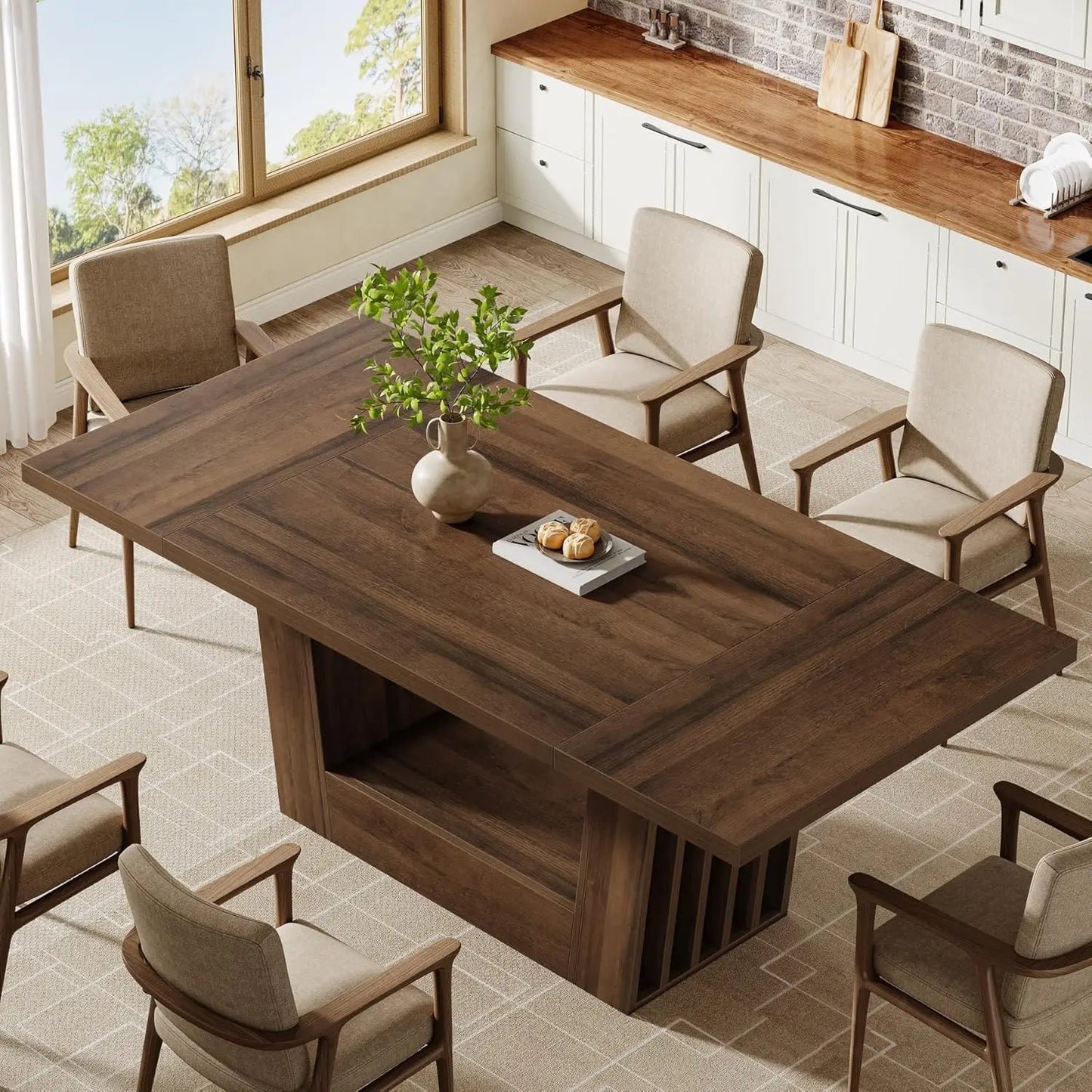 Heavy-Duty Wood Base Rectangular Dining Table