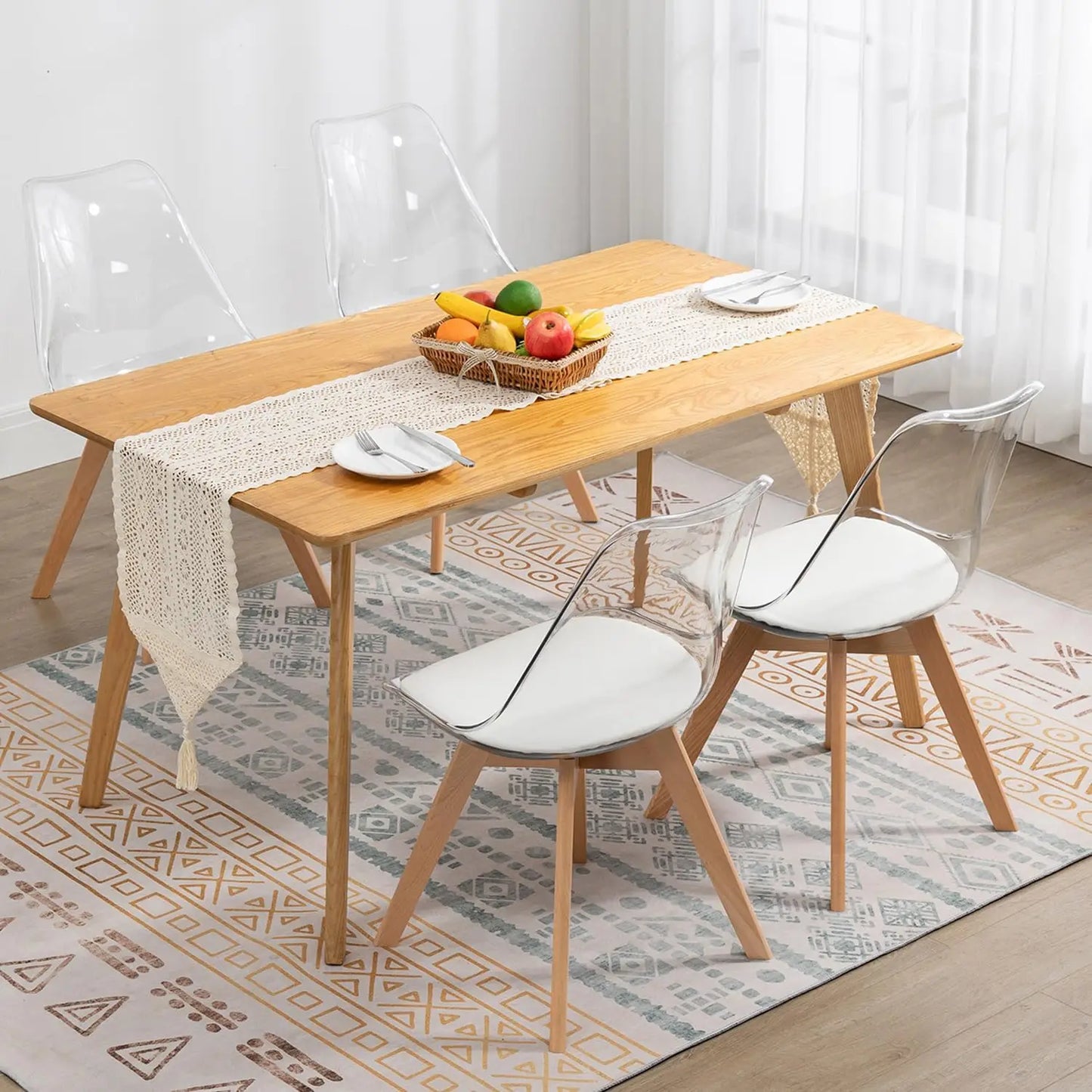 Modern Acrylic Accent Chair with PU Leather Cushions Seat and Wood Legs (Chairs Only)