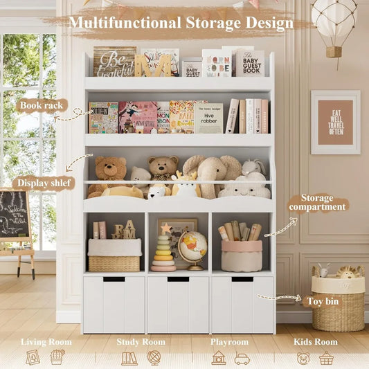 Bookshelf with Toy Storage Organizer with 3 Movable Bins