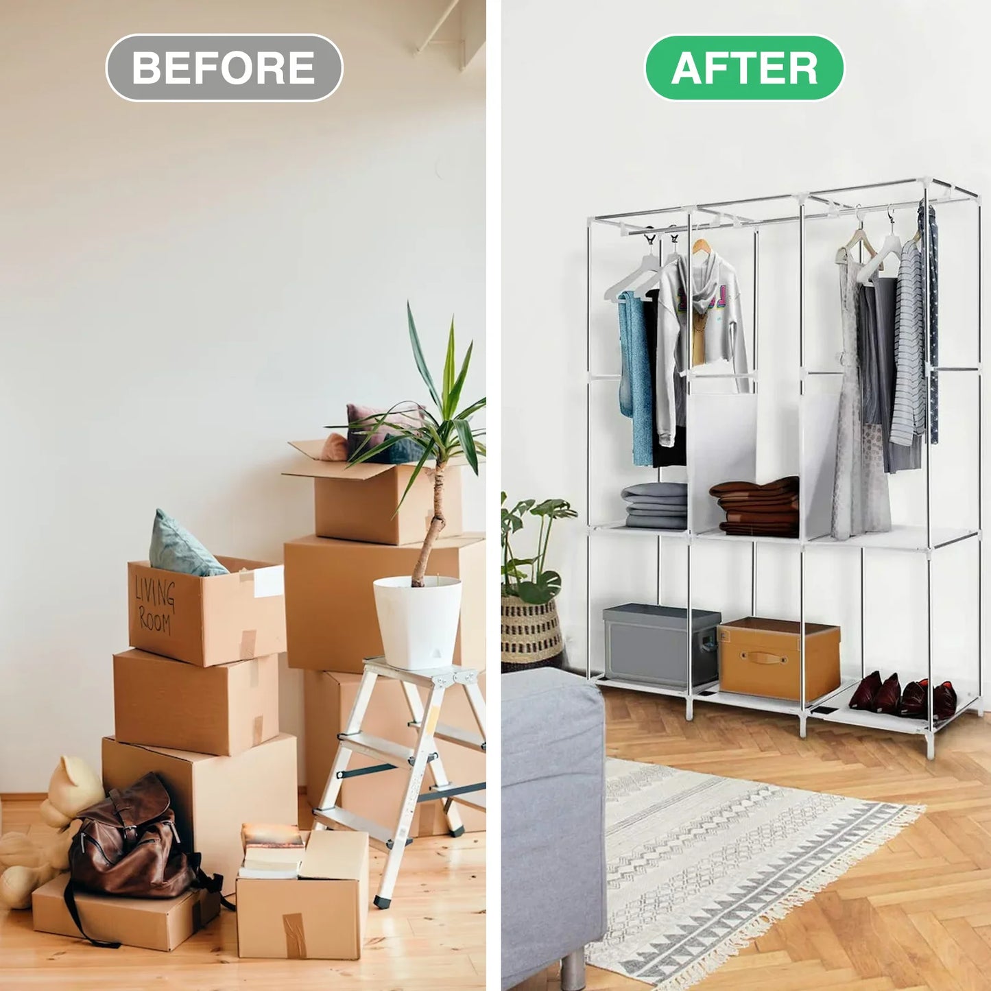Portable Closet Wardrobe Storage Organizer Rack