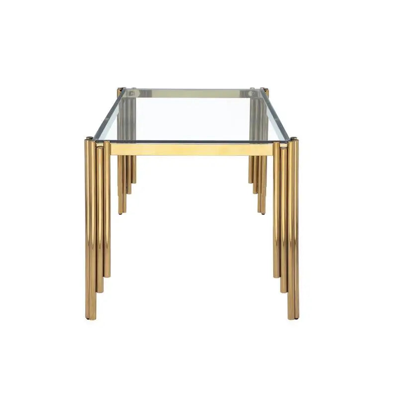 Rectangular Glass Top & Polished Gold Legs, Modern Style Table