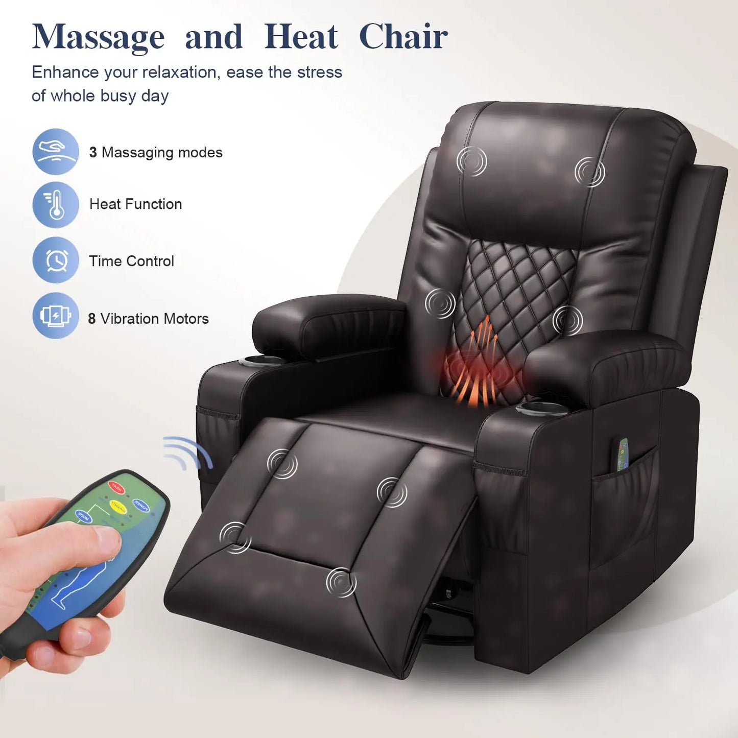 Heated Massage Recliner  Living Room Brown,Customized