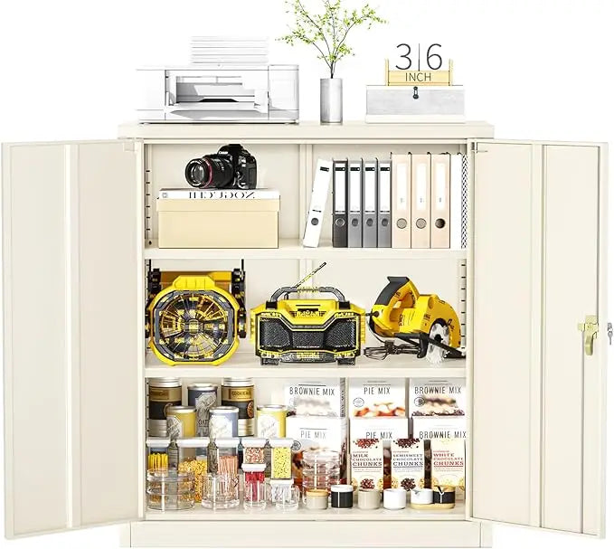 Lockable Rolling Metal Garage Cabinets with 2 Doors and 4 Adjustable Shelves and Wheels