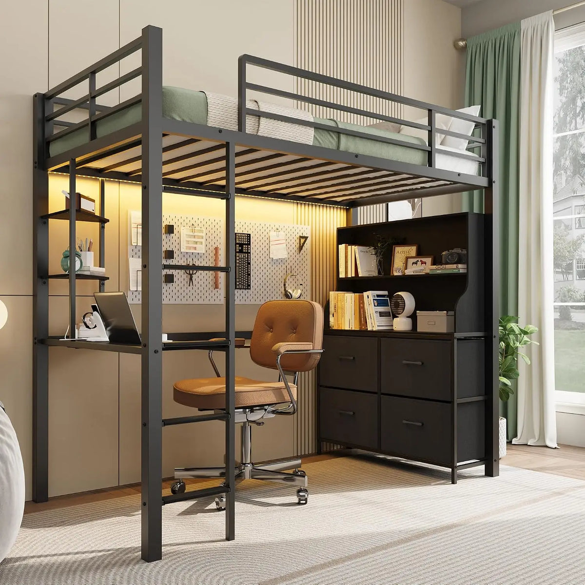 Metal Loft Bed with Desk