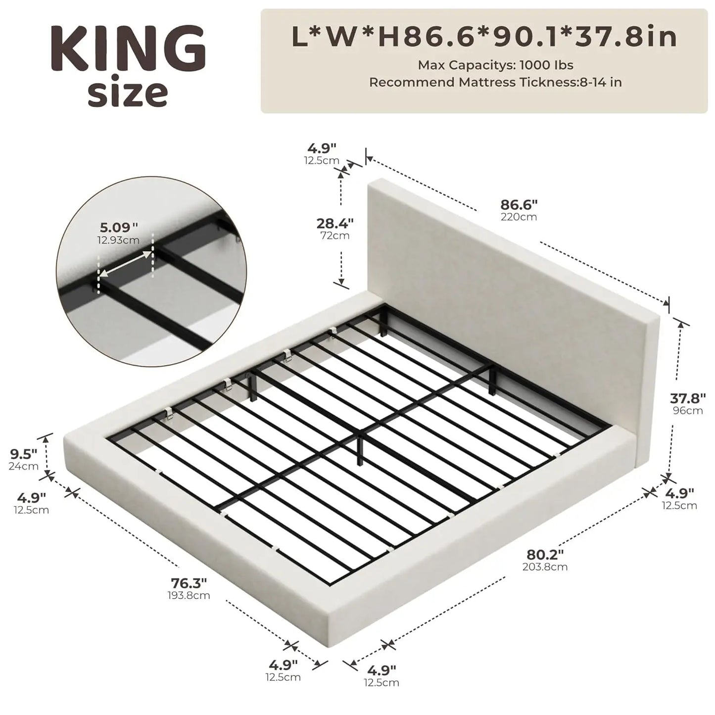 Foam Padded Platform Headboard No Box Spring