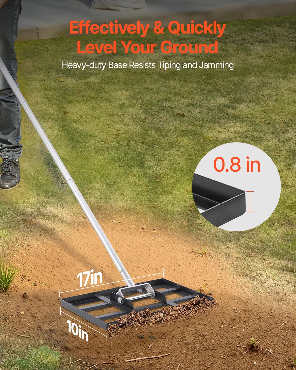 Lawn Leveling Rake with Handle Ground Plate Rust-Resistant