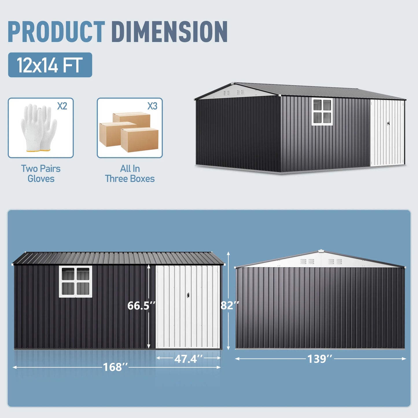 Heavy-Duty Metal Frame Storage with Window and Lockable Tool Shed