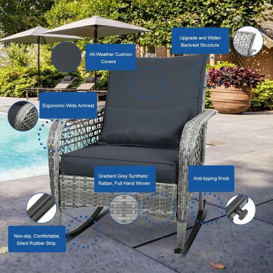 Wicker Cushioned Patio Rocker with Side Table