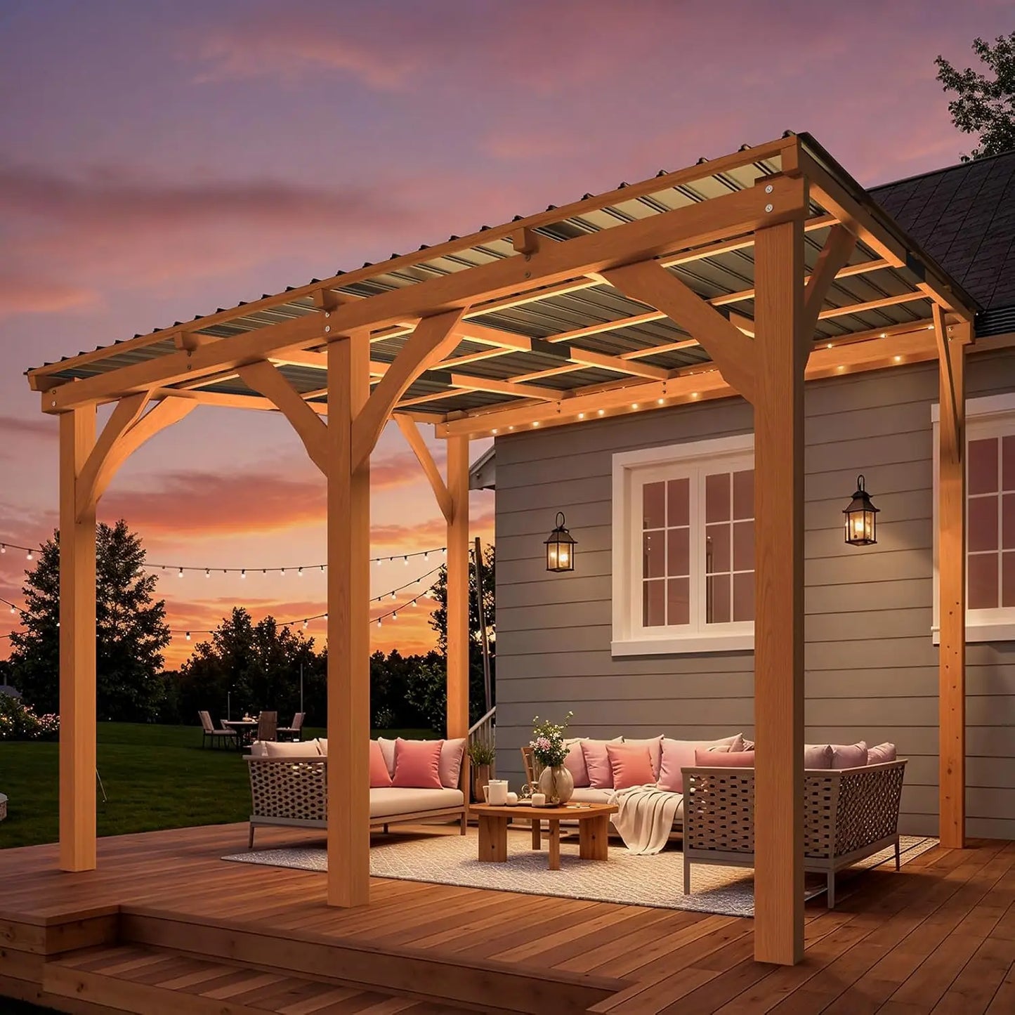 Wall Mounted Wood Ceder Hardtop Pergolas and Gazebos