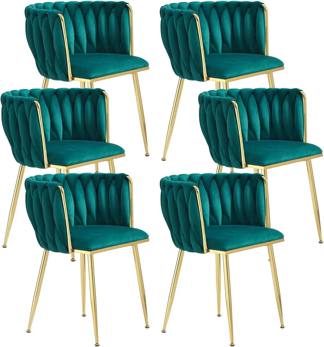 Dining Room Woven Velvet Upholstered Chairs with Golden Metal Legs