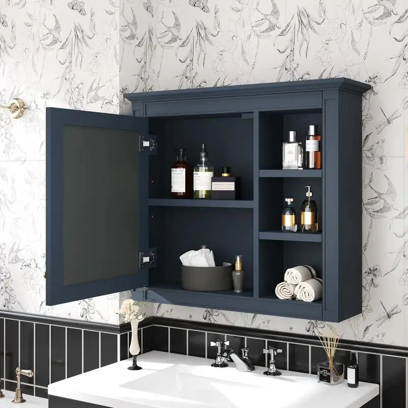 Modern Bathroom Storage with Mirror, Features 3 Open Shelves