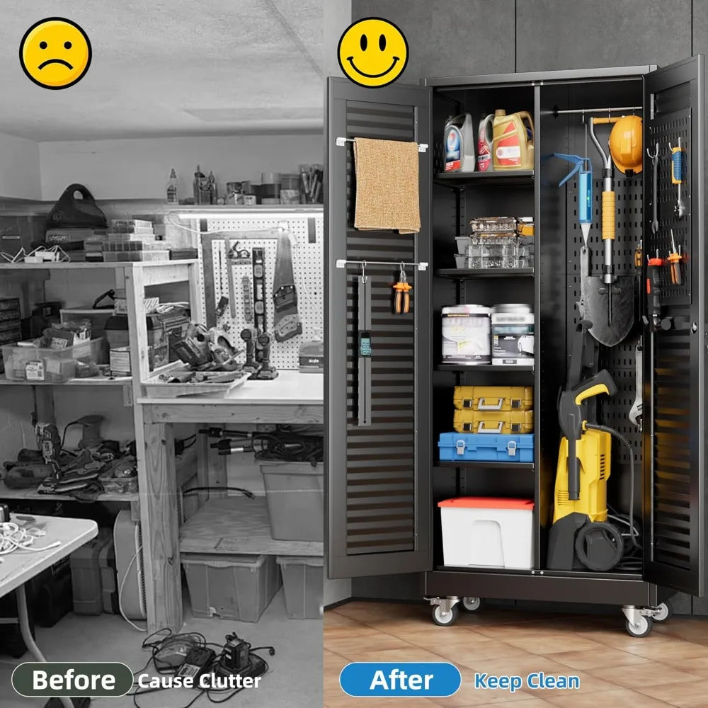 Lockable Metal Storage Cabinet with Wheels
