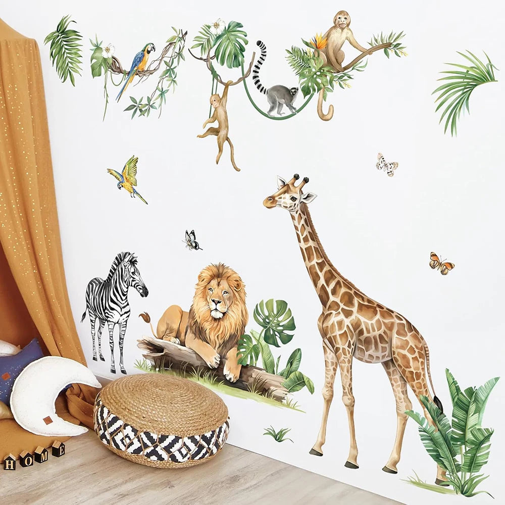 Nursery - Large Jungle Animal Tropical Leaves Wall Stickers Safari