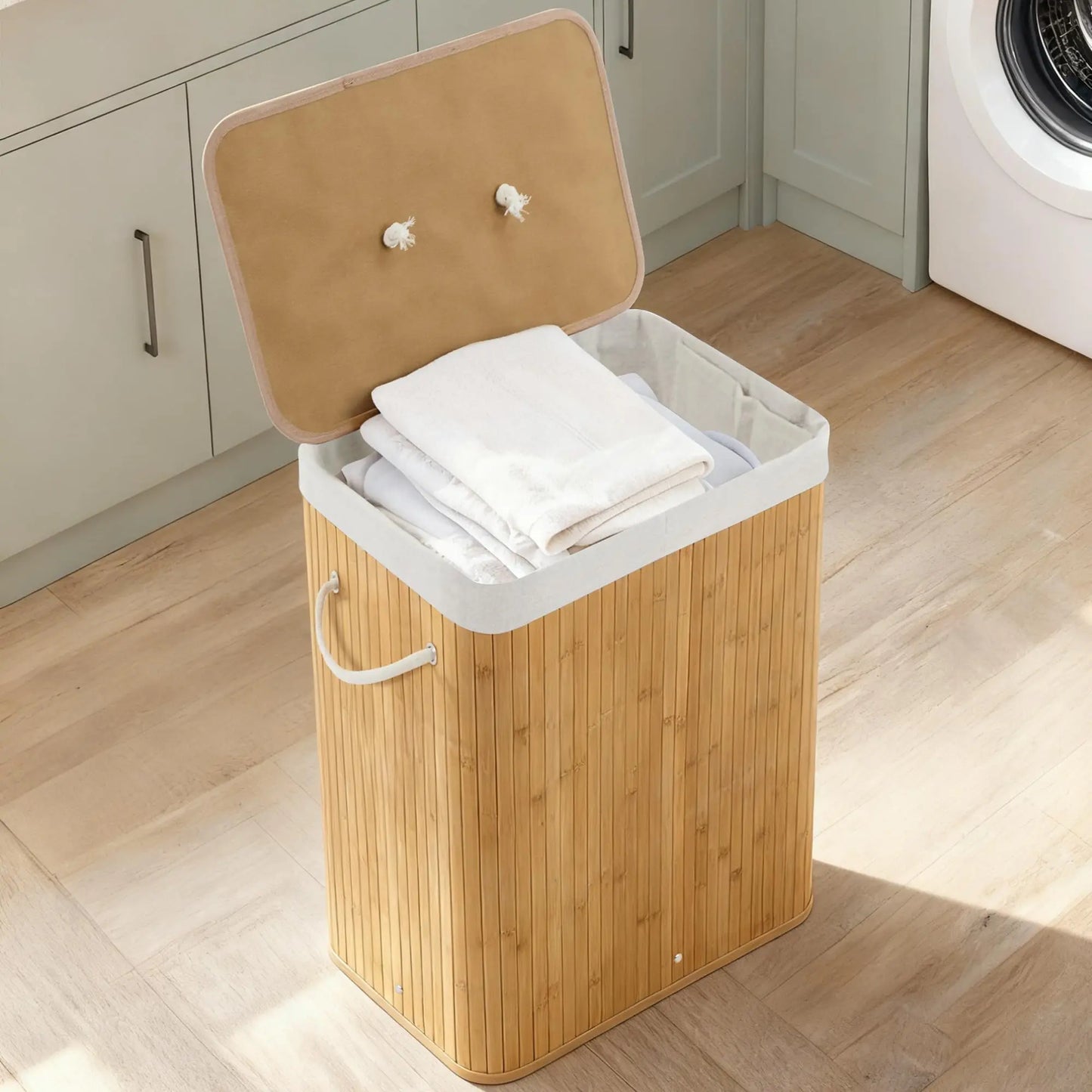 Bamboo Laundry Hamper with Foldable Storage Basket & Lid/Handles