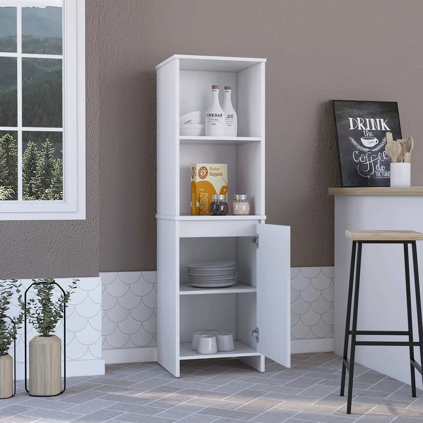Single Door Kitchen Cabinet with Four Shelves