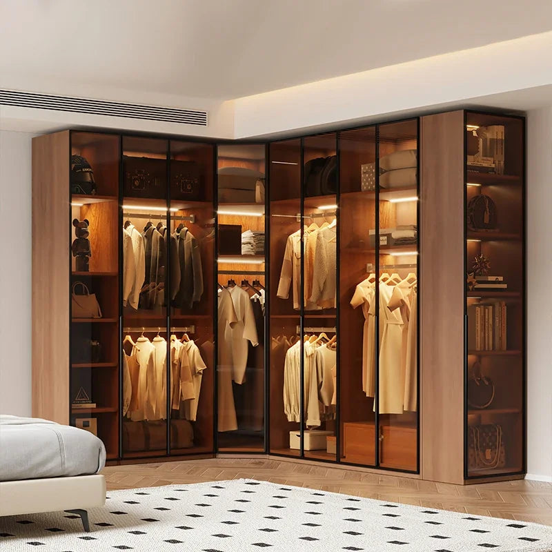 Modern Glass Wardrobe with Combination Storage Cabinet