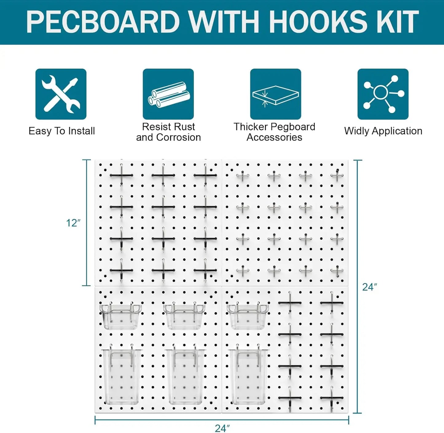 Peg Board Kit with Hooks and Bins