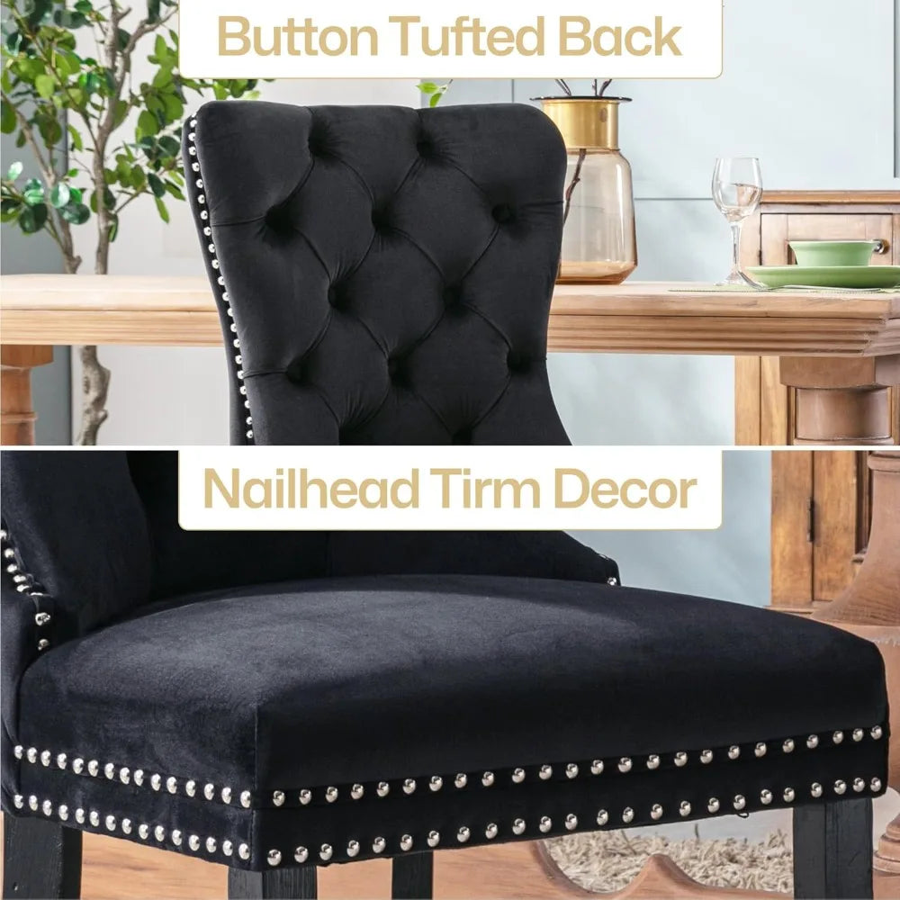 Luxury Velvet Dining Chairs with Wood Legs and Pull Ring