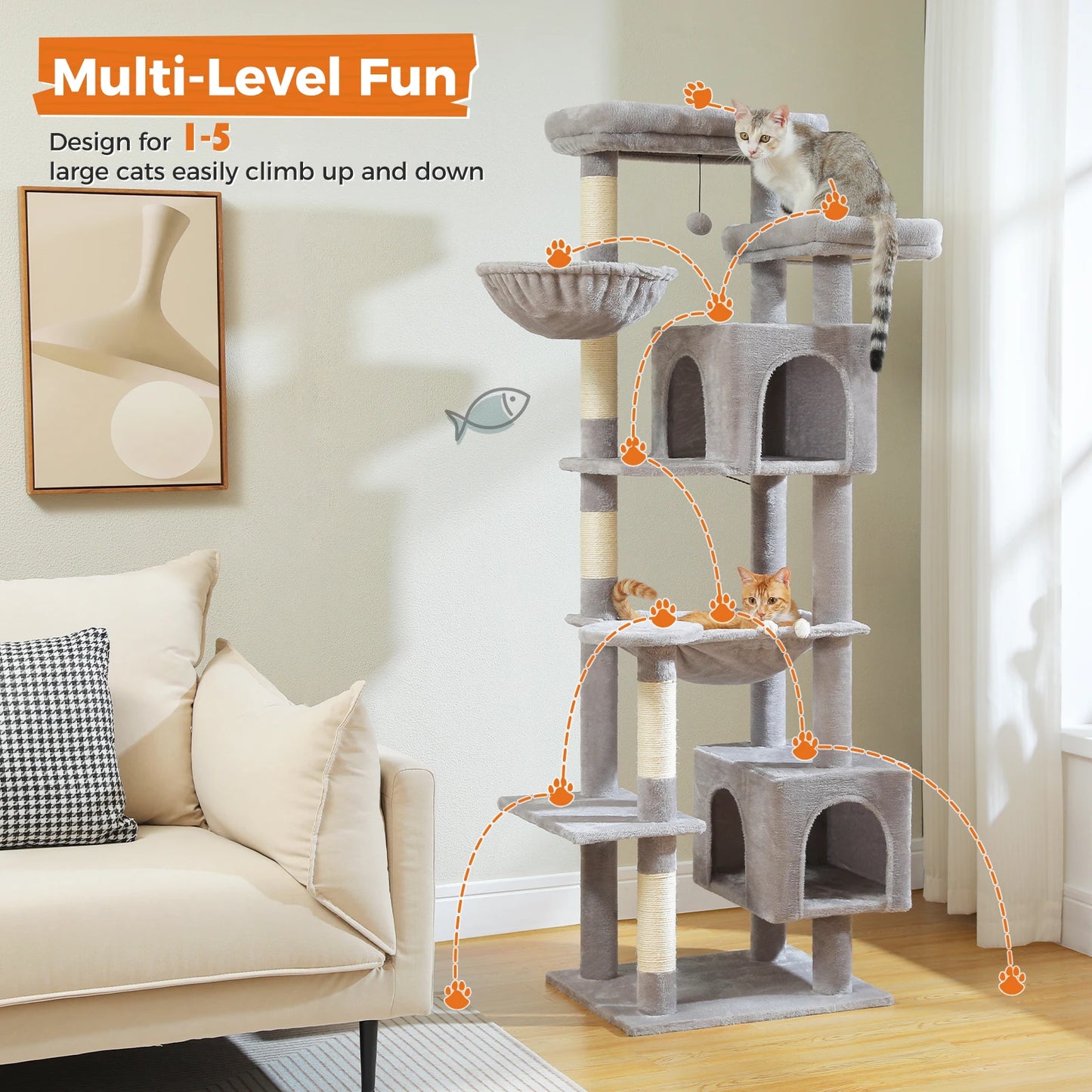 Multi-Level Plush Cat Condo with Scratching Posts