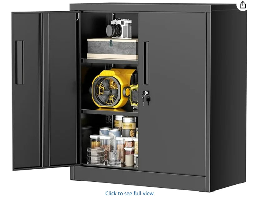 Lockable Rolling Metal Garage Cabinets with 2 Doors and 4 Adjustable Shelves and Wheels