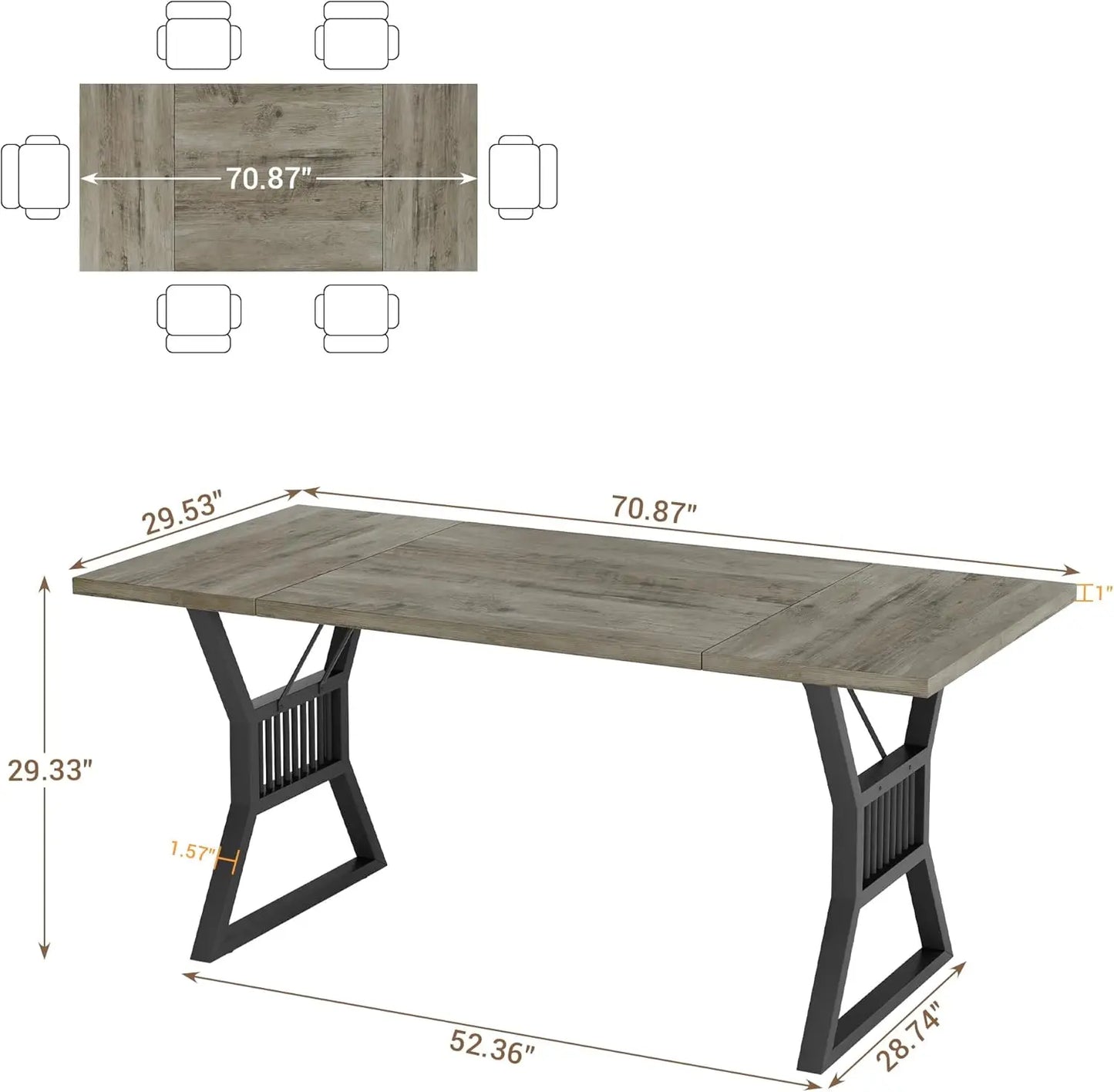 Industrial Large Rectangular Dining Table with Sturdy Metal Legs