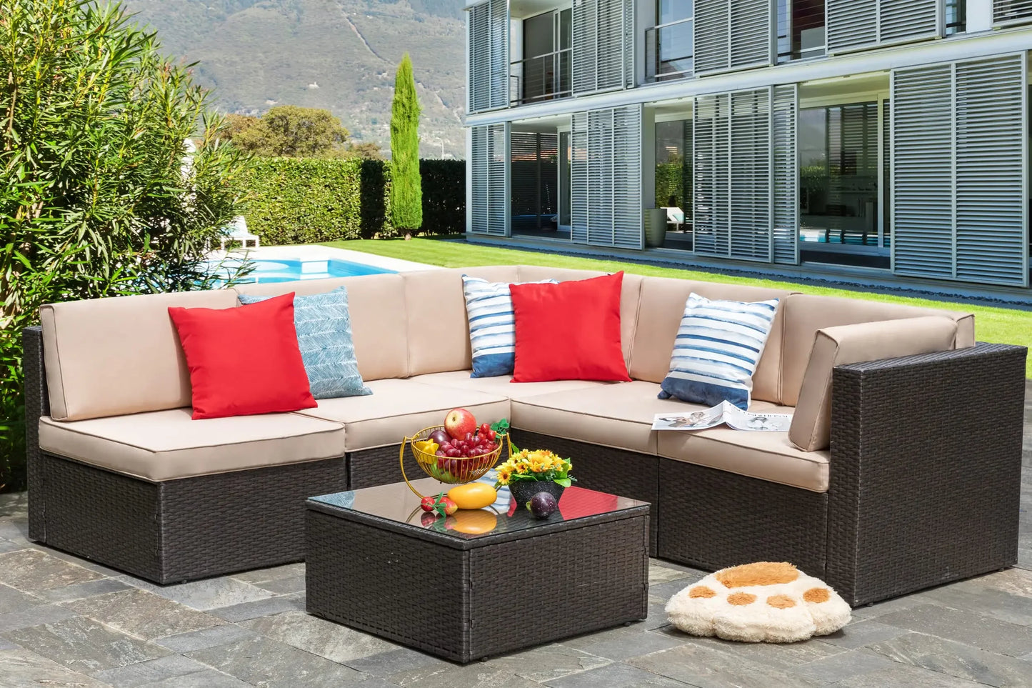 All-Weather PE Rattan Outdoor Couch with Ottoman
