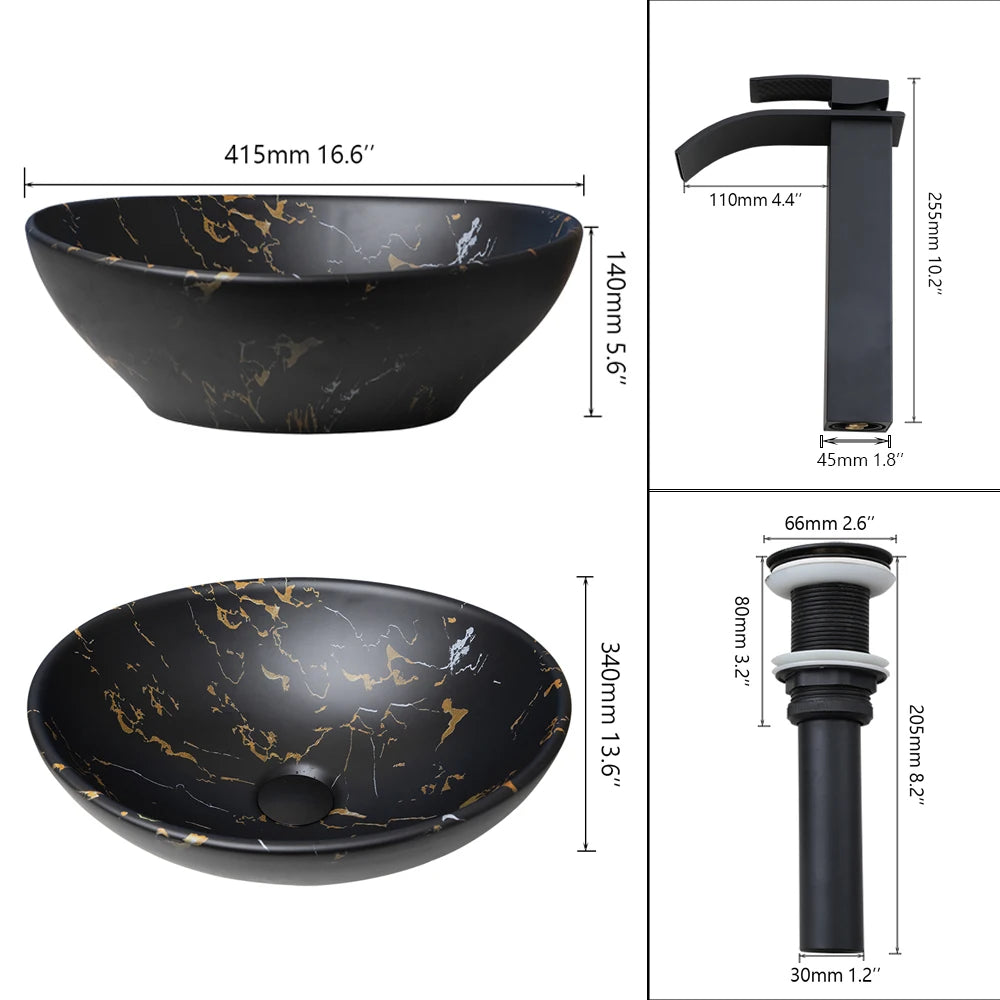 Ceramic Oval Marbling Vessel Sink