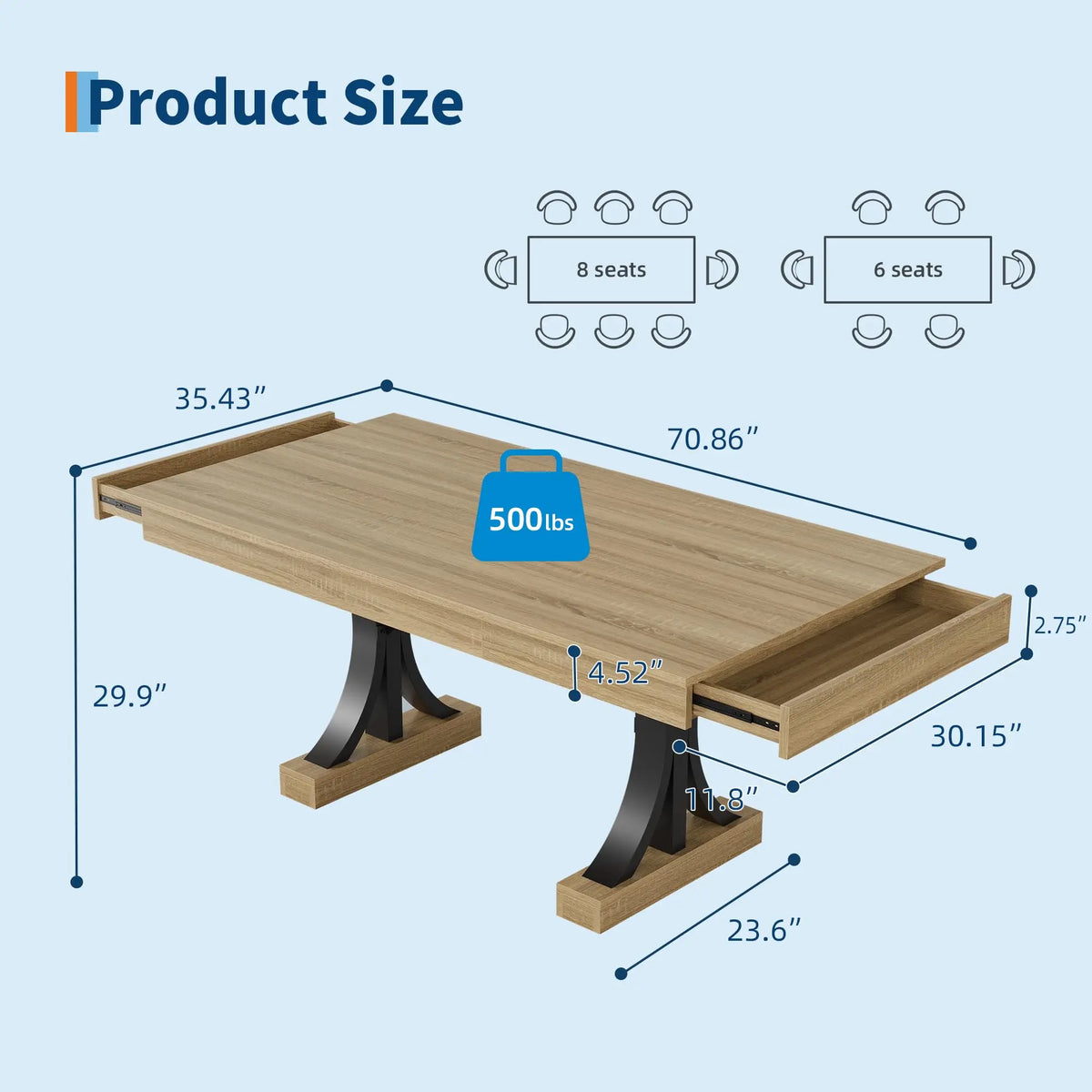Industrial Double Pedestal Base Rectangular Wooden Table