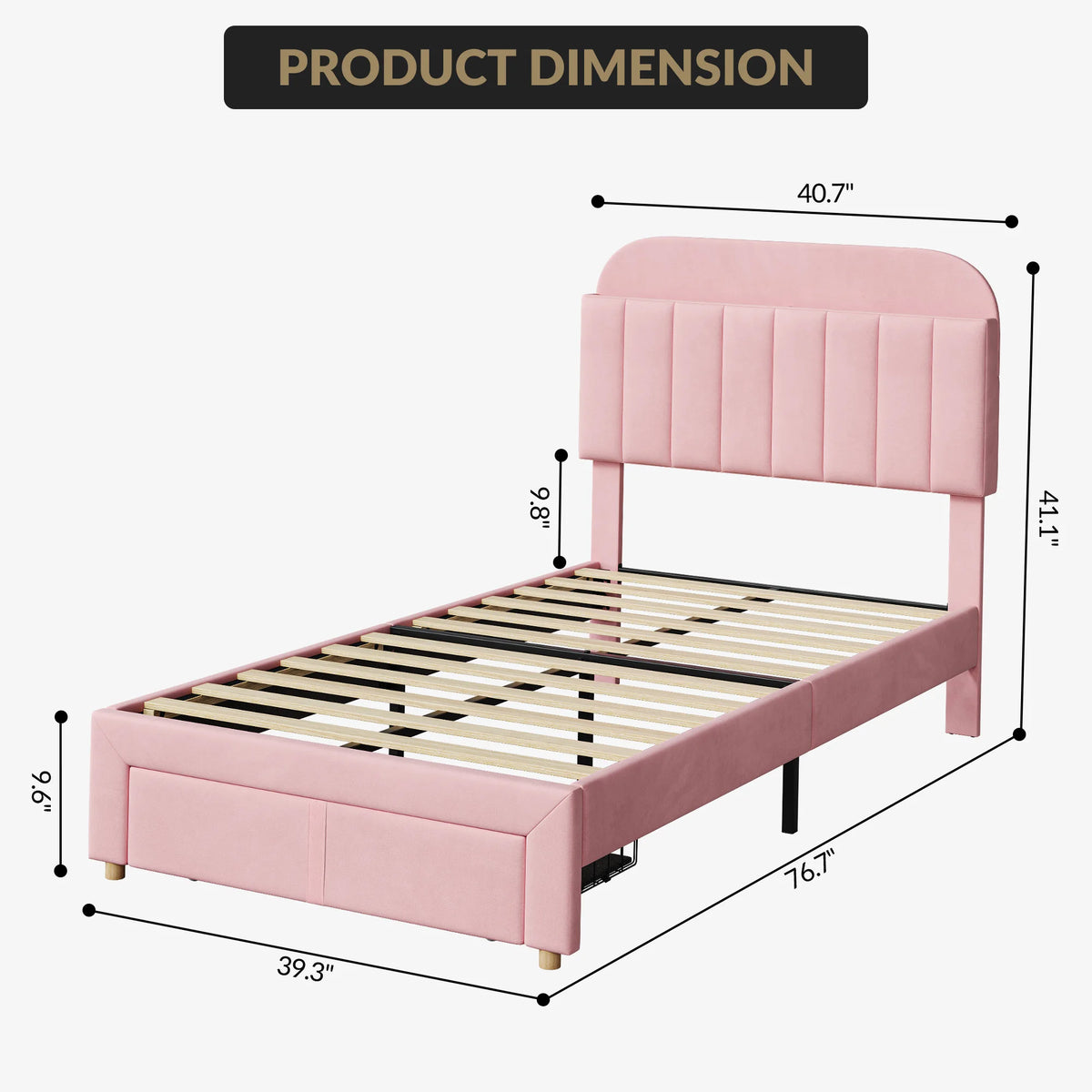Twin Bed Frame with Bookcase Headboard & Storage Drawer