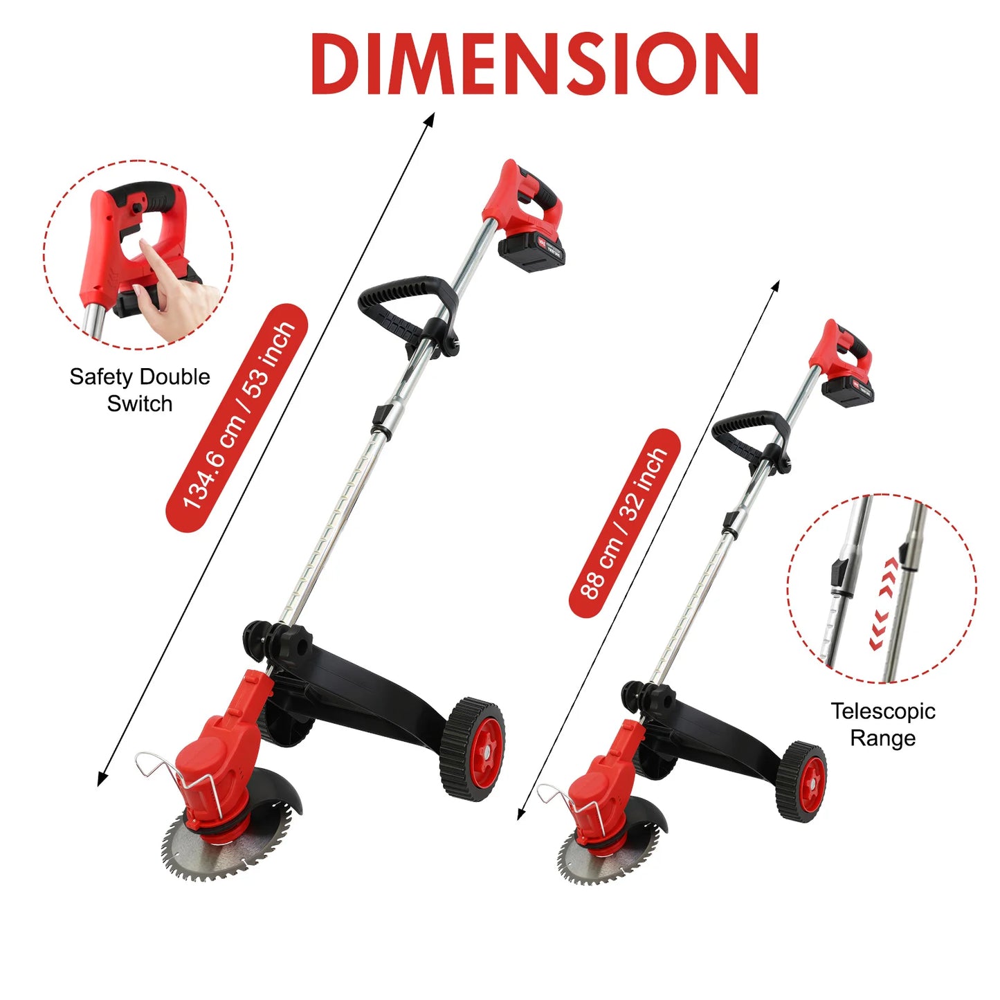 Electric Cordless Grass Trimmer Lawn Mower Weed Edger Brush-less Cutter