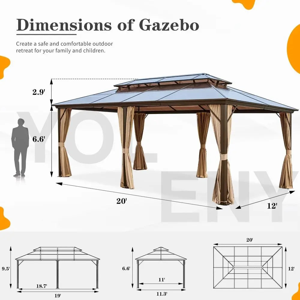 Double Roof Gazebo with Curtains and Netting