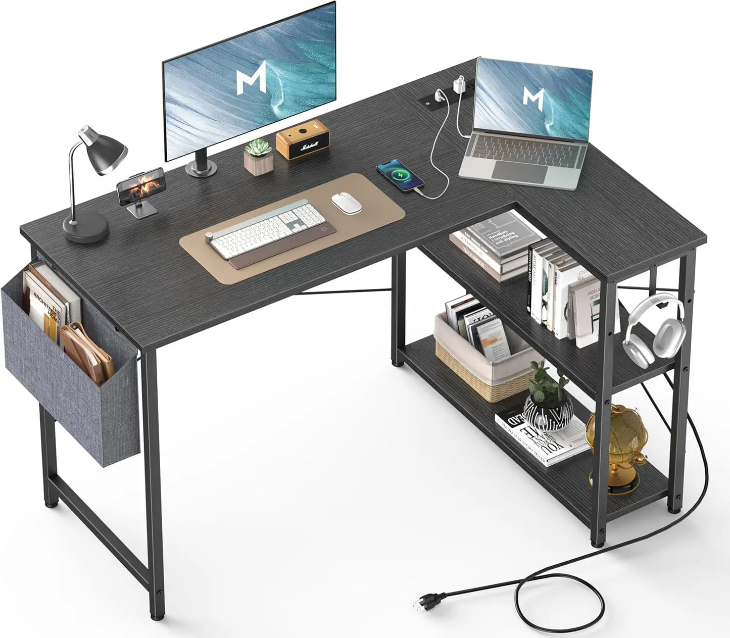 L Shaped Desk with Outlets & USB Ports