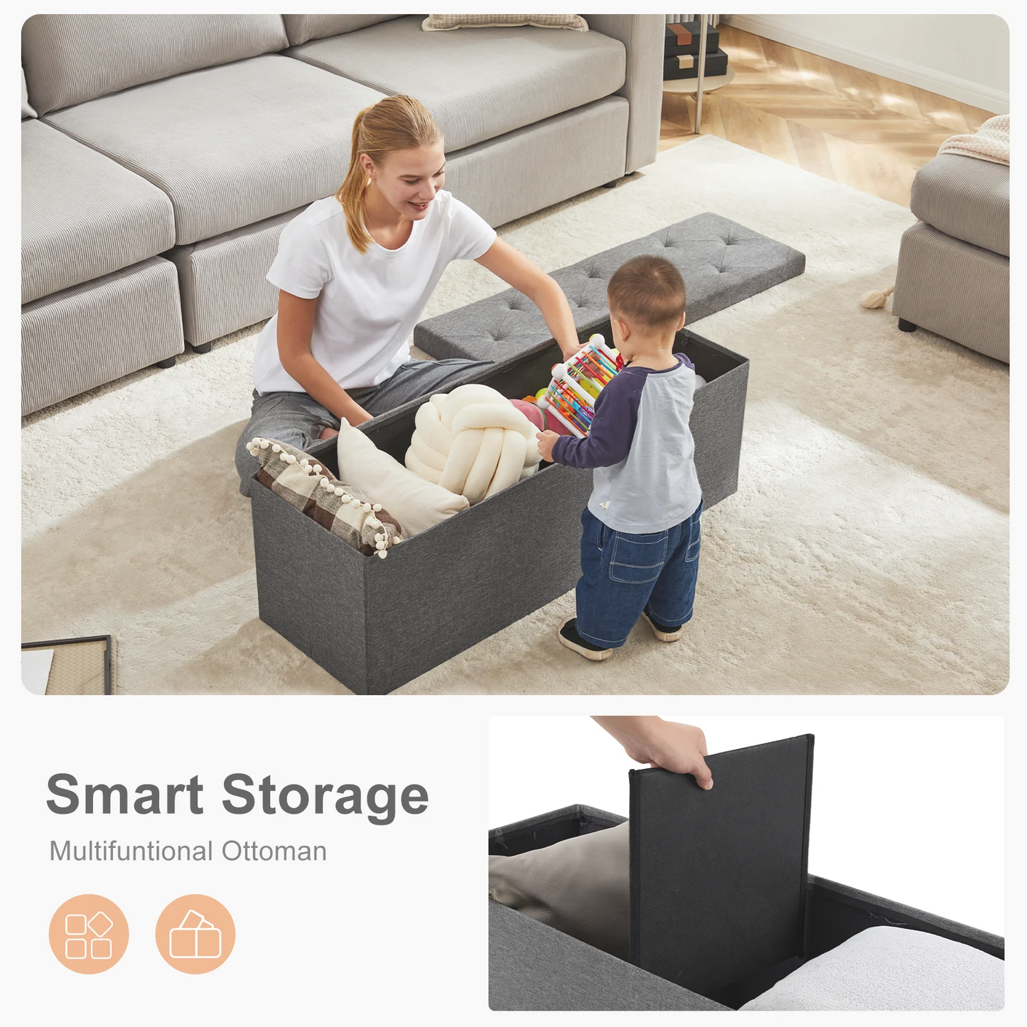 Folding Storage Ottoman Bench