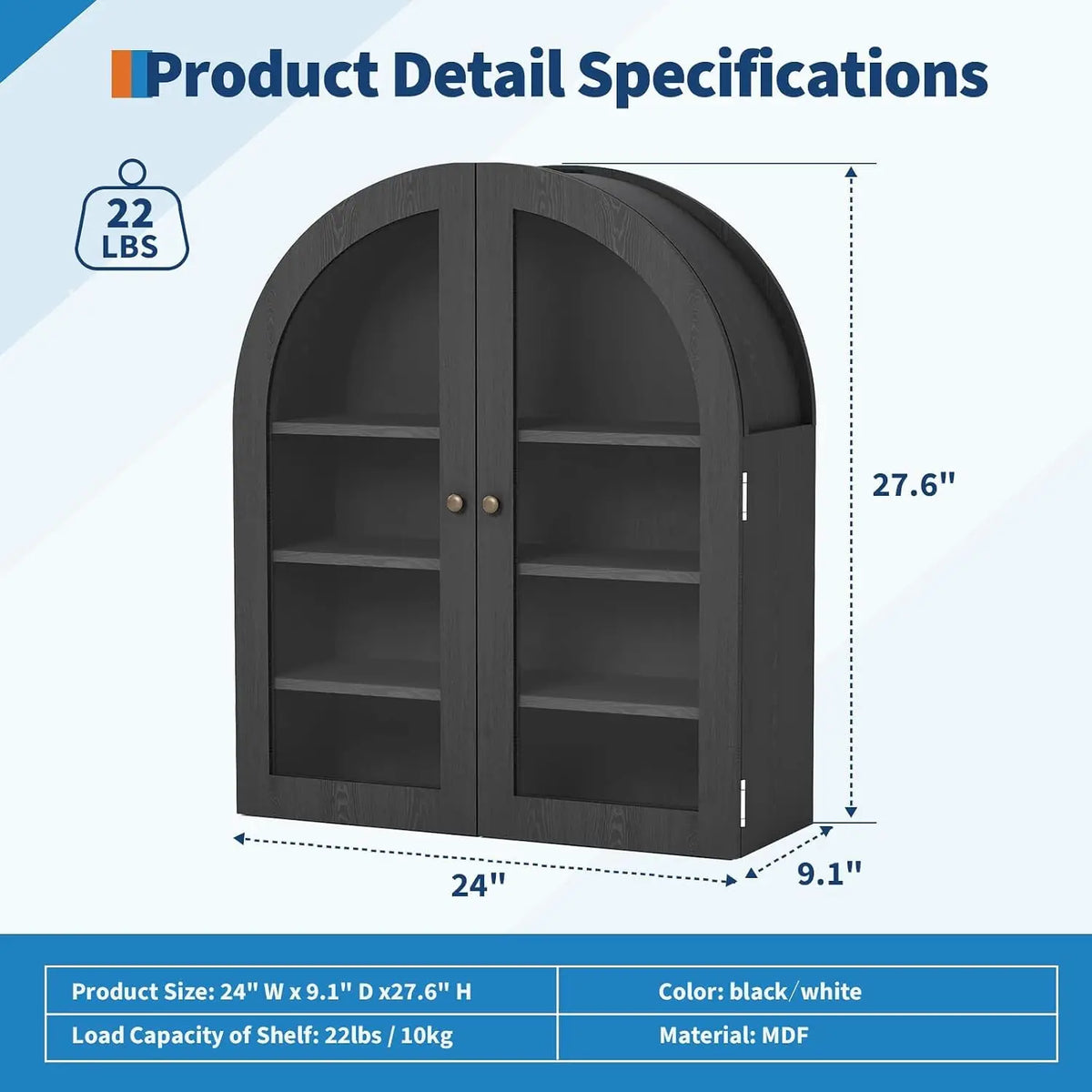 Arched Wall-Mounted Medicine Cabinet with Glass Doors