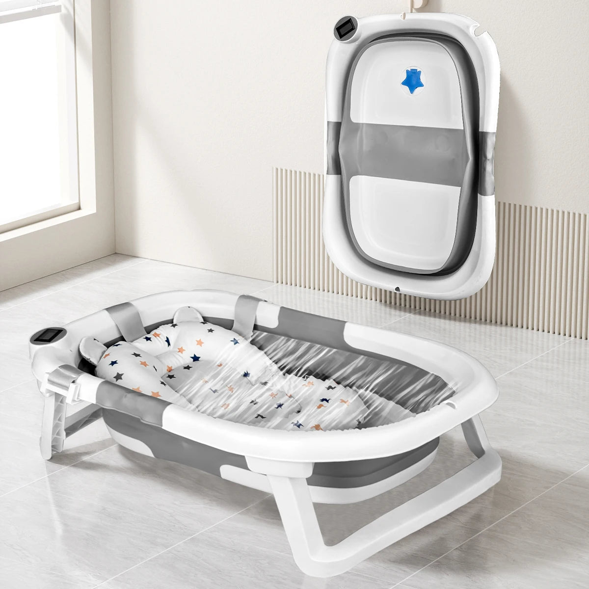 Baby Bathtub With Soft Cushion And Thermometer