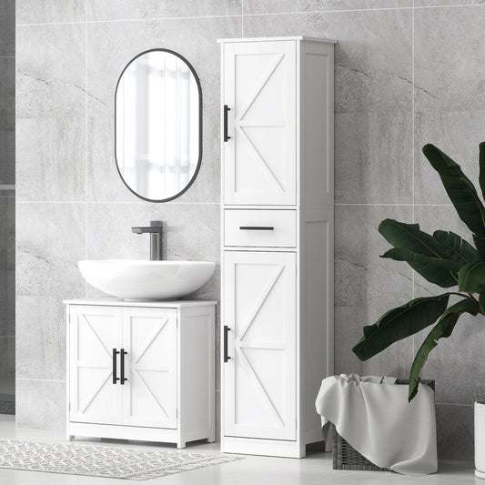 Farmhouse Narrow Bathroom Cabinet with Barn Doors