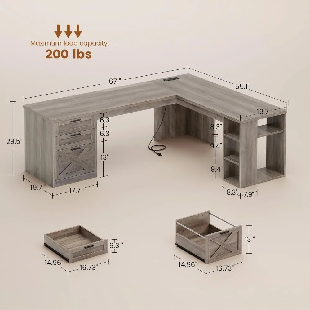 L Shaped Executive Desk with Storage Shelves