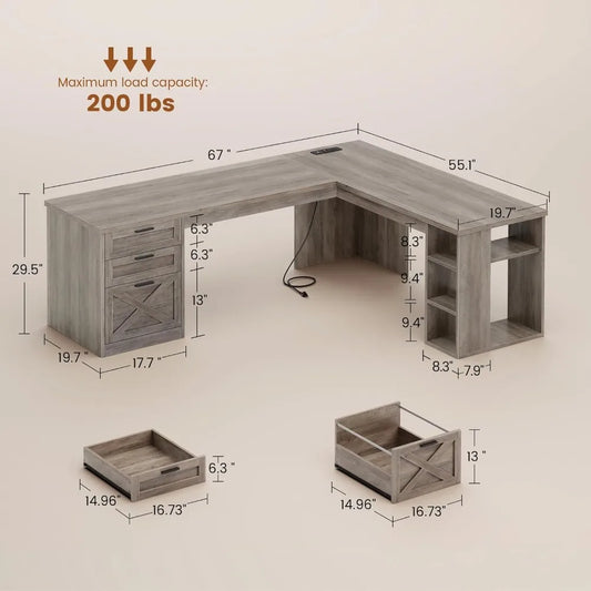 L Shaped Executive Desk with Storage Shelves