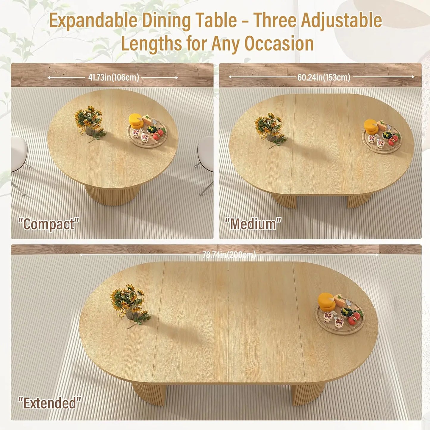 Extendable Dining Room Table with Fluted Base Oval Dinner