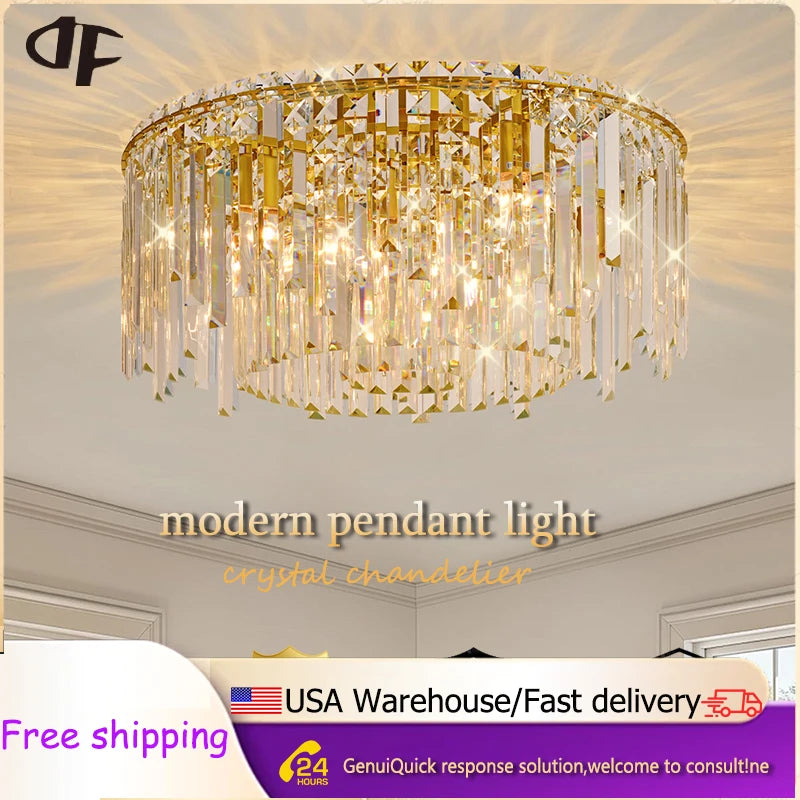 Luxury Gold Crystal Flush Mount Teardrop Crystal Chandelier