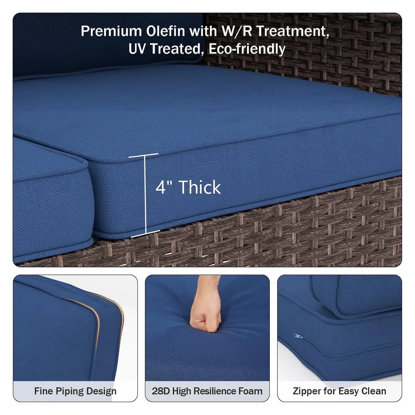 Deep Seat Cushion Set Zippered Removable Cover