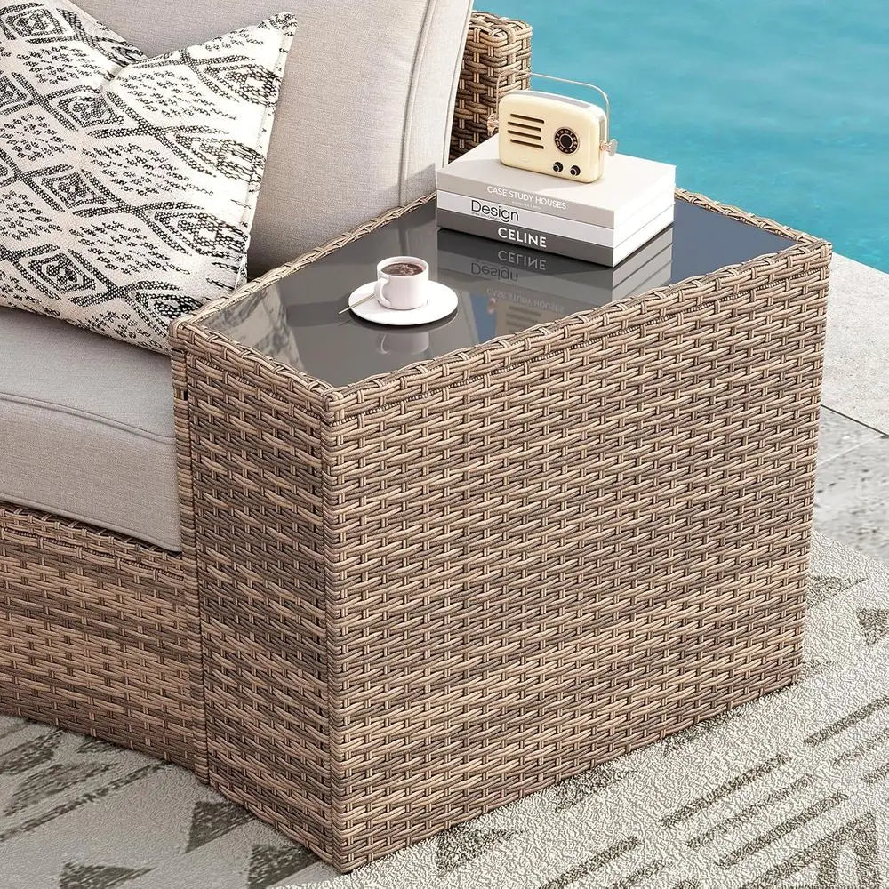 Patio Wicker Sectional Sofa Set with Storage Wedge Table and Weather-Resistant