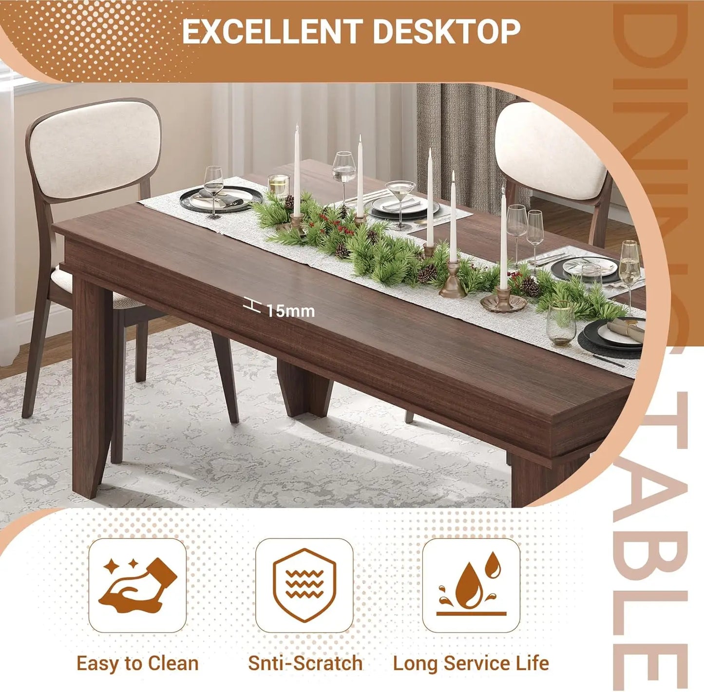 Large Wood Rectangular Farmhouse Dinner Table