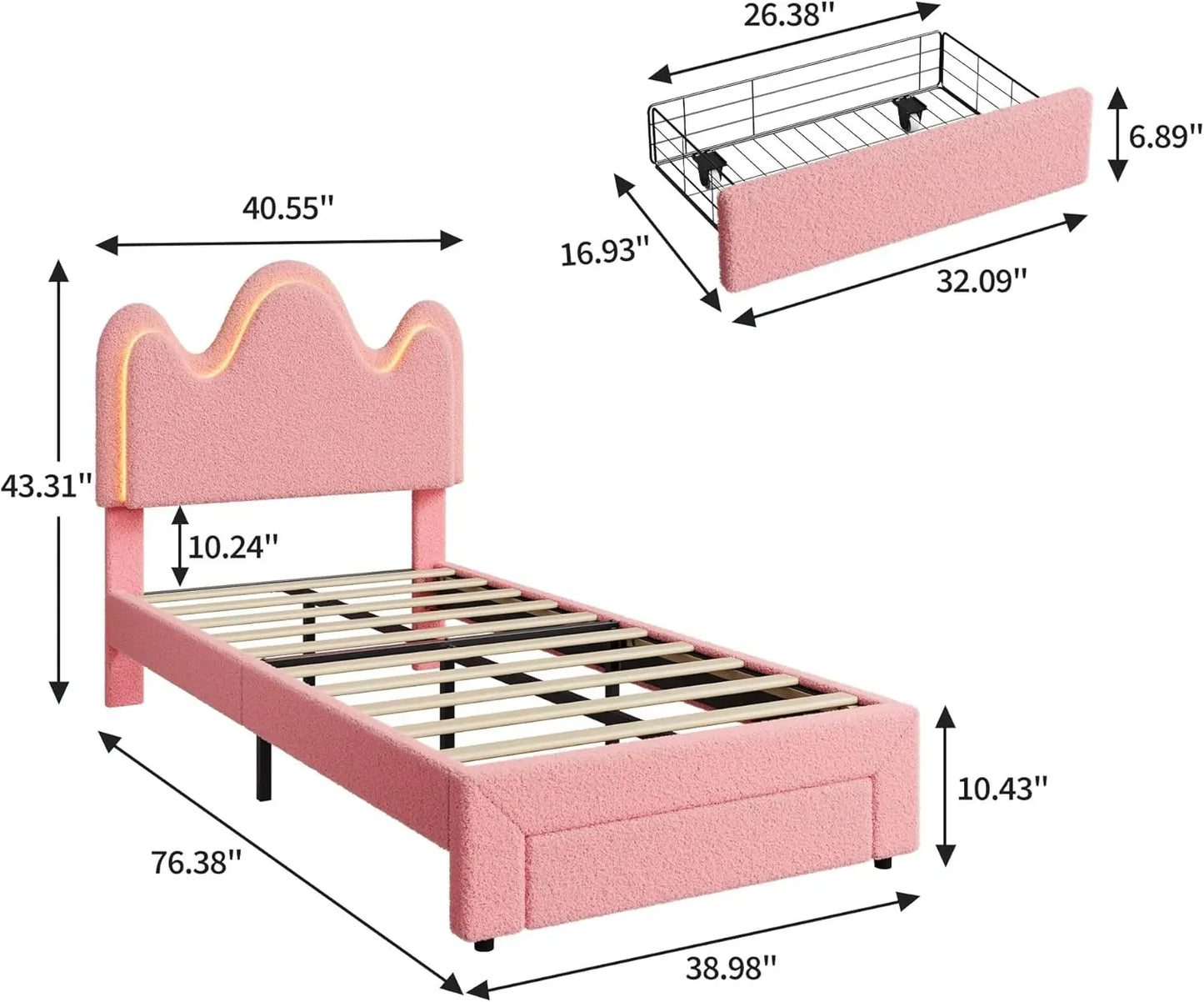 Buckle Princess Bed Frame with Flower Headboard