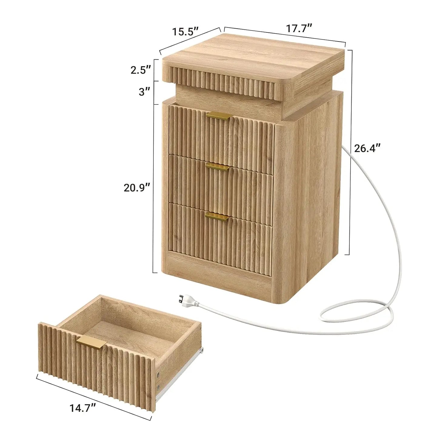 Fluted Night Stand with Charging Station