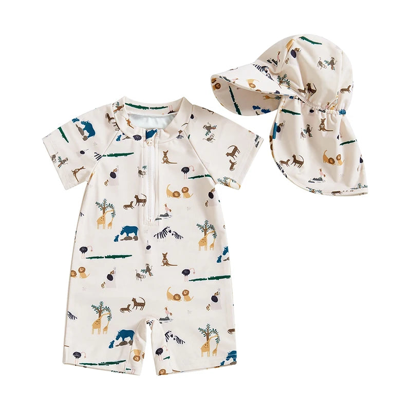 Dinosaur Print Rash Guard Swimsuit Set