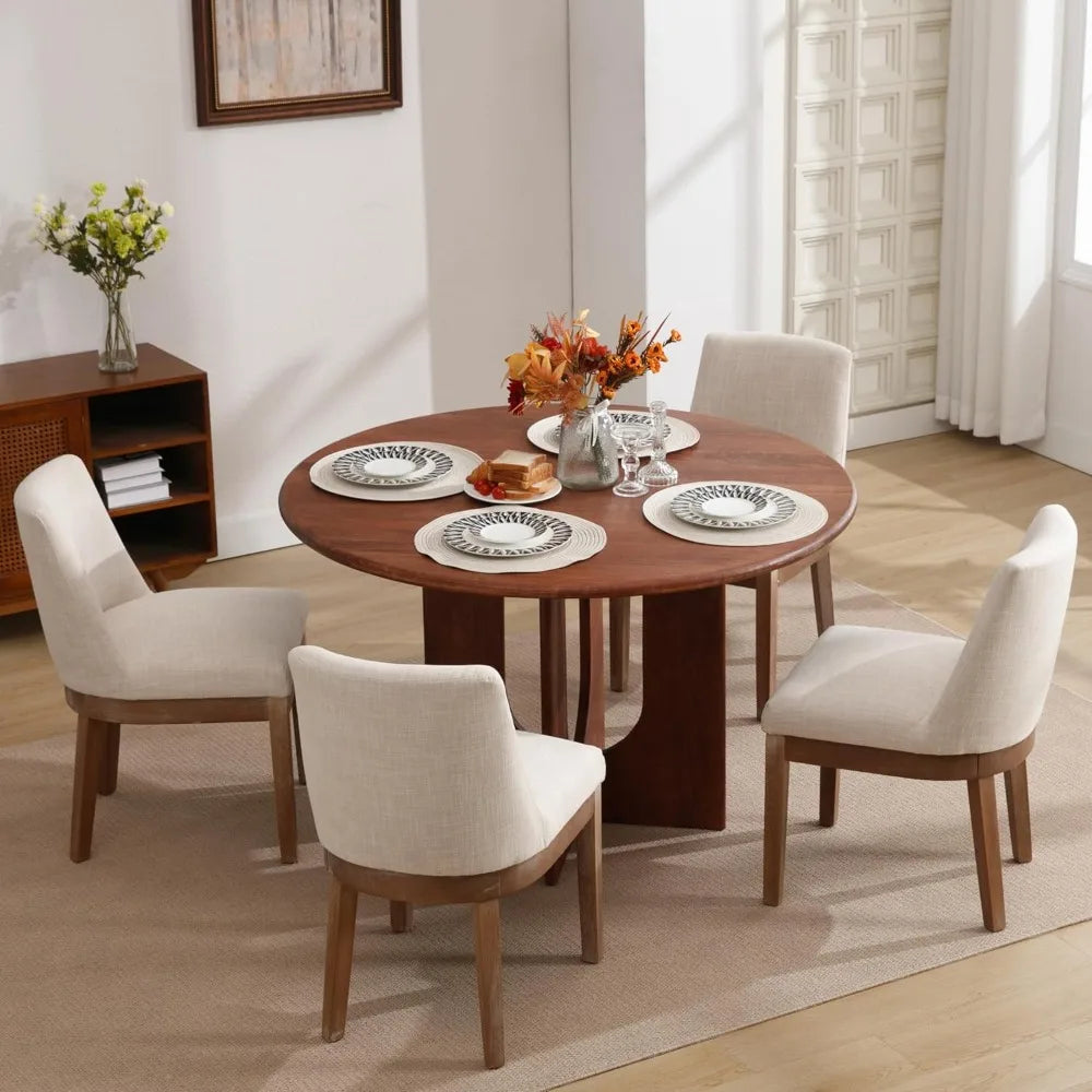 Linen Fabric Upholstered Comfortable Dining Chairs Set with Back